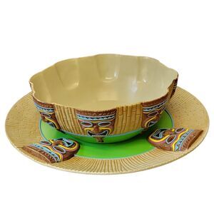 Tiki Serving Platter & Chip Bowl‎ Set Easter Unlimited 2 Pc Green Melamine Party